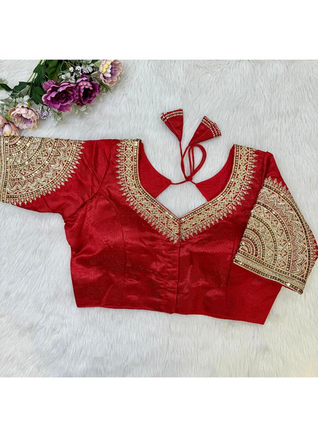Soft Milan Silk Red Party Wear Embroidery Work Readymade Blouse